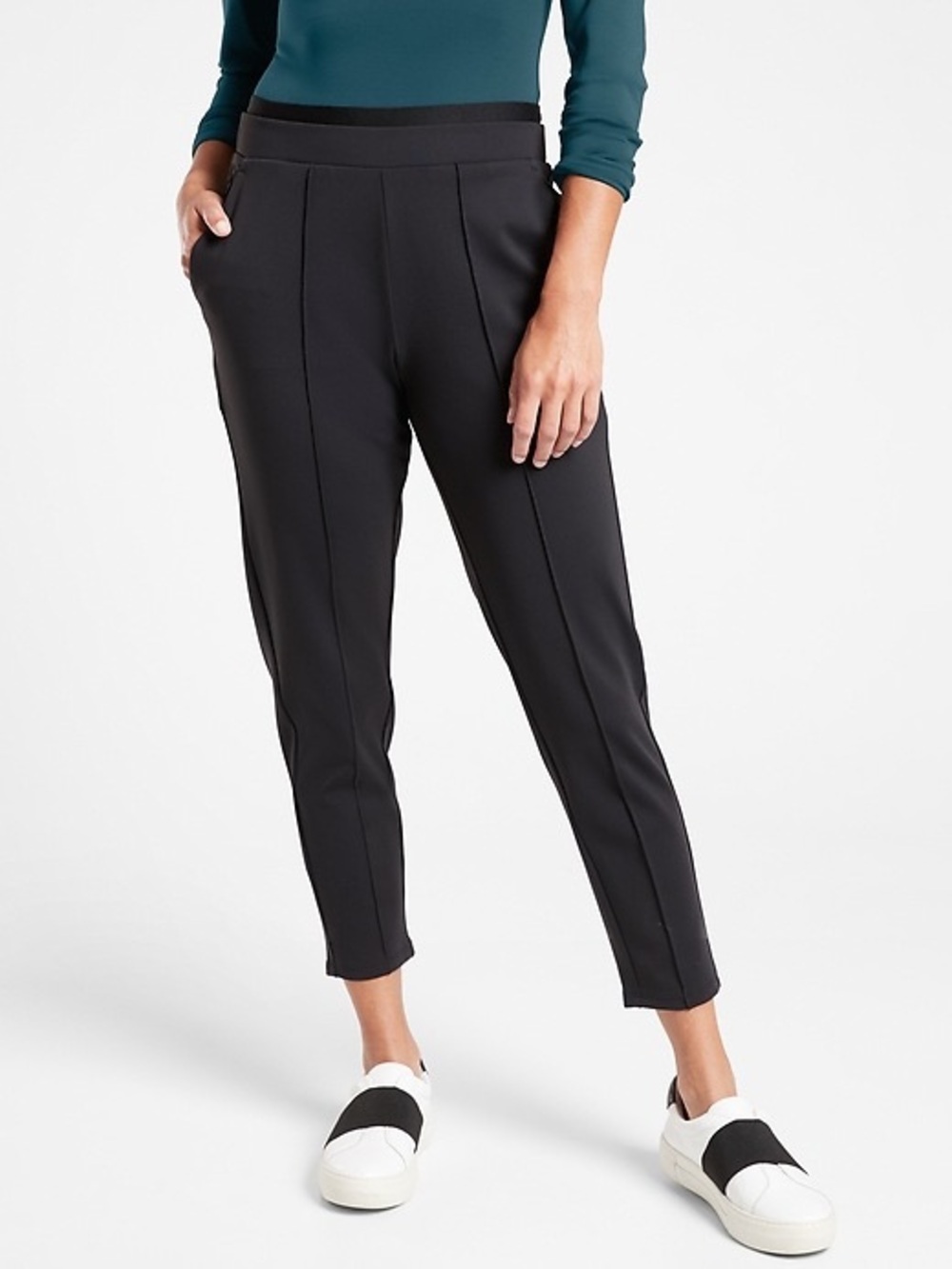 Athleta Venice Pintuck Pleat Ankle Pants Pull On Black